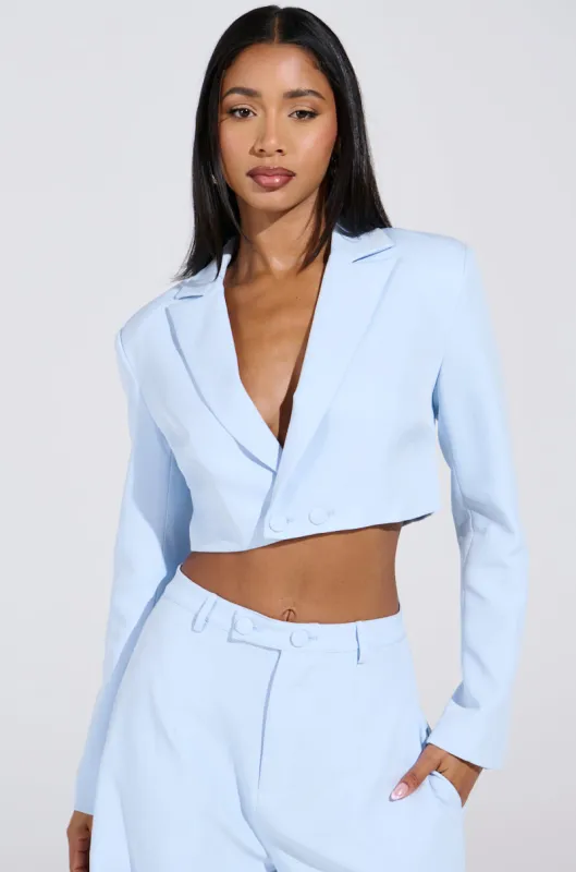 LOTTIE CROPPED BLAZER IN LIGHT BLUE sold by AKIRA