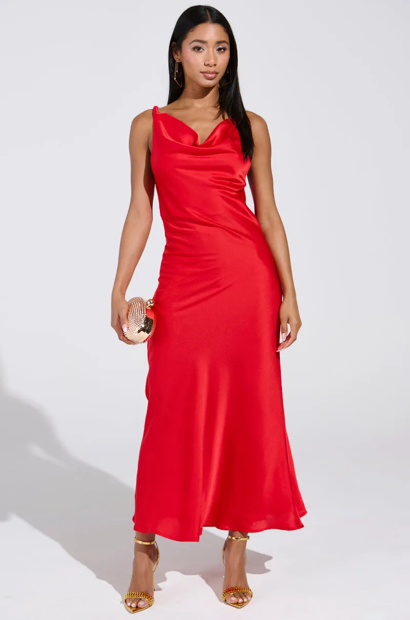 BELLA SATIN MAXI DRESS IN RED sold by AKIRA