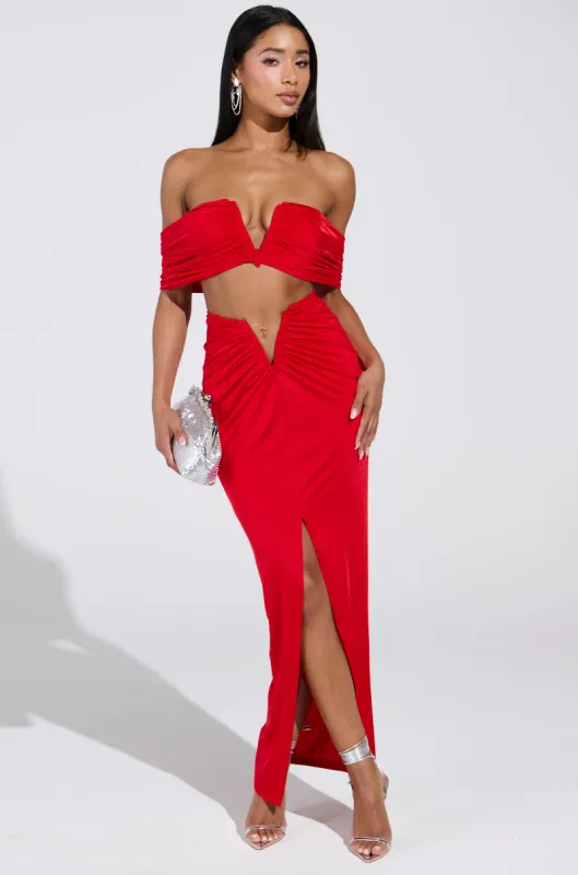 DREAM CATCHER MAXI SKIRT IN RED sold by AKIRA