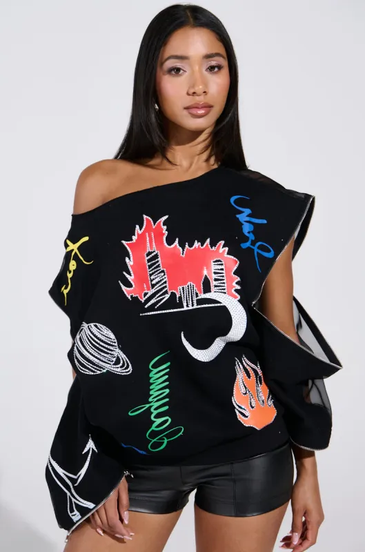 DEEP THOUGHTS OVERSIZED GRAPHIC SWEATSHIRT sold by AKIRA