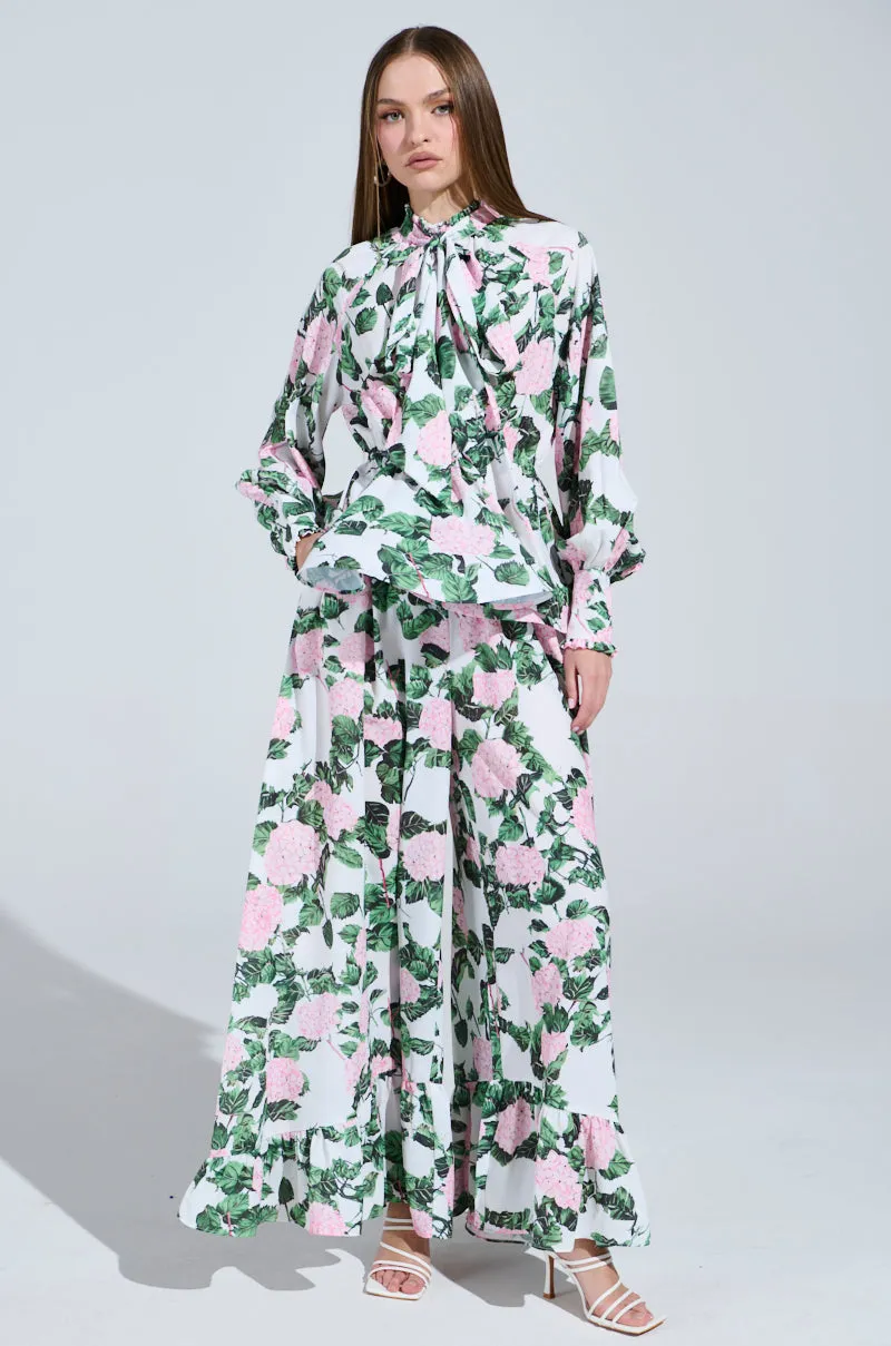DIANE FLORAL WIDE LEG RUFFLE PANT sold by AKIRA