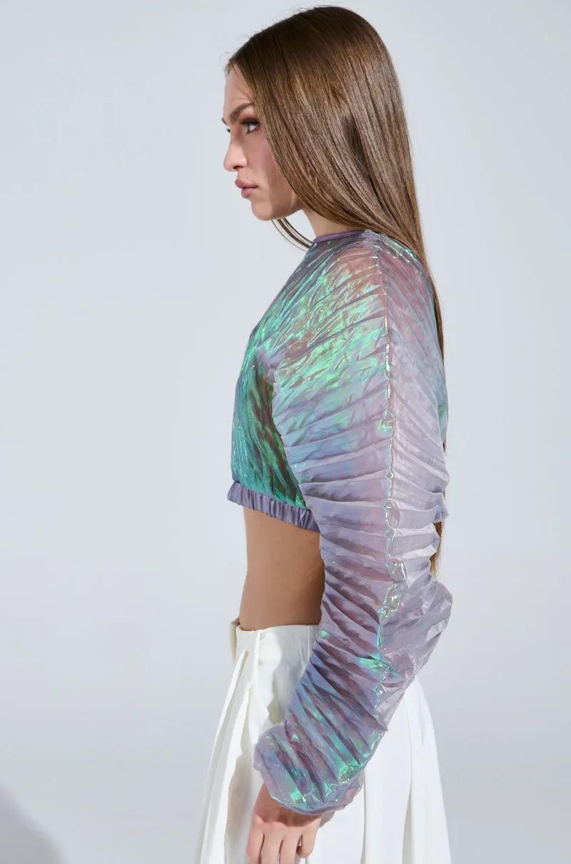 LARA PLEATED IRIDESCENT CROP TOP sold by AKIRA product image thumbnail 3
