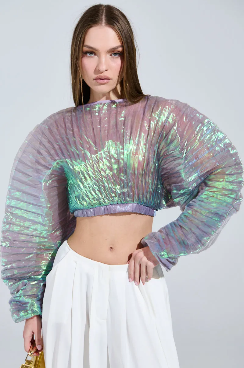 LARA PLEATED IRIDESCENT CROP TOP sold by AKIRA product image thumbnail 2