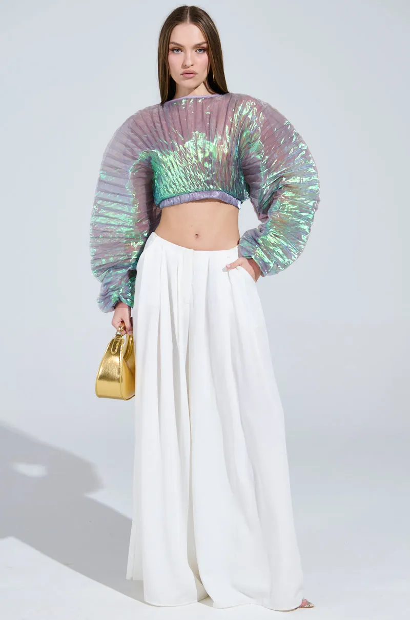 LARA PLEATED IRIDESCENT CROP TOP sold by AKIRA product image thumbnail 5