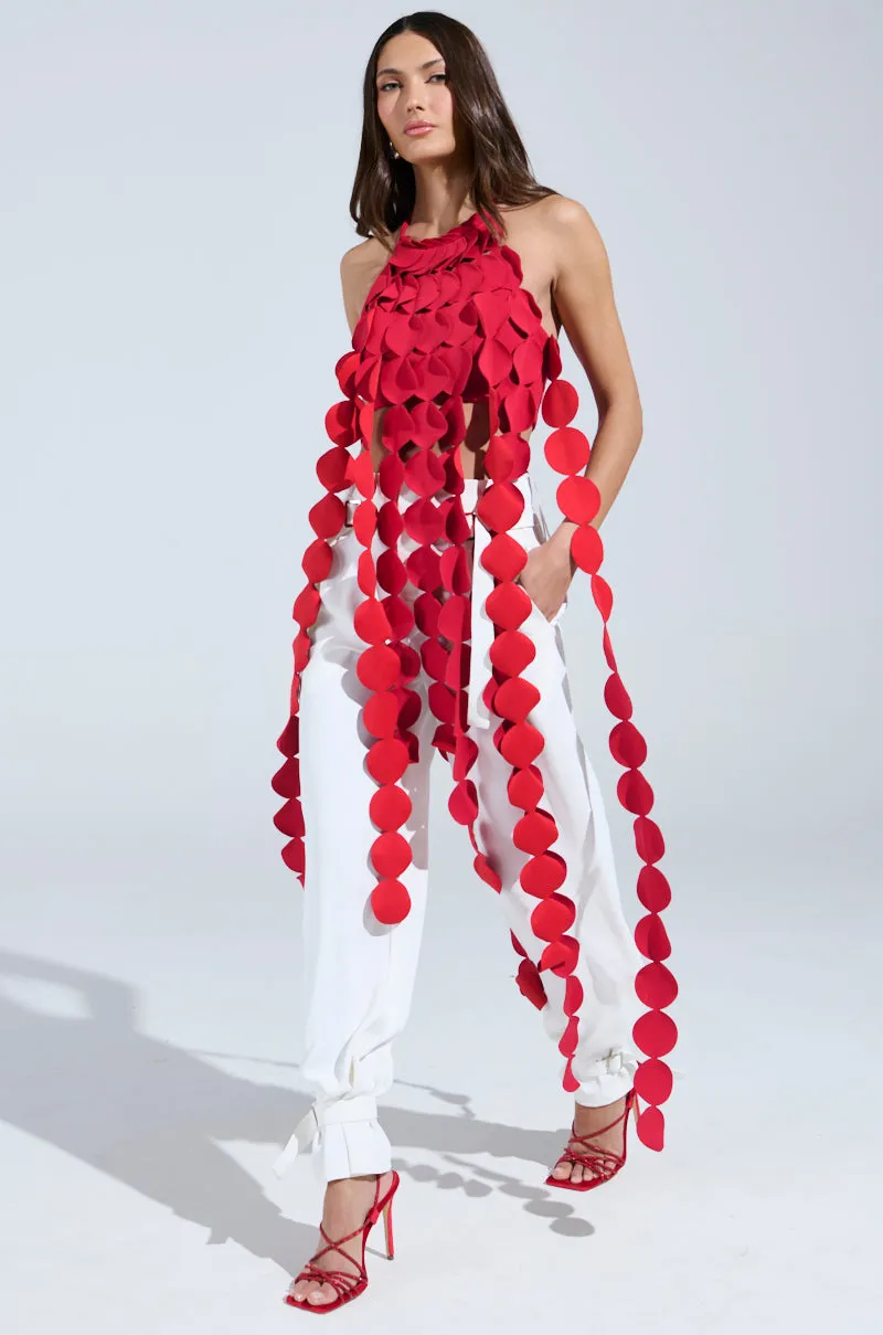 LIGHTS FLASHING HALTER TIE NECK TOP IN RED sold by AKIRA