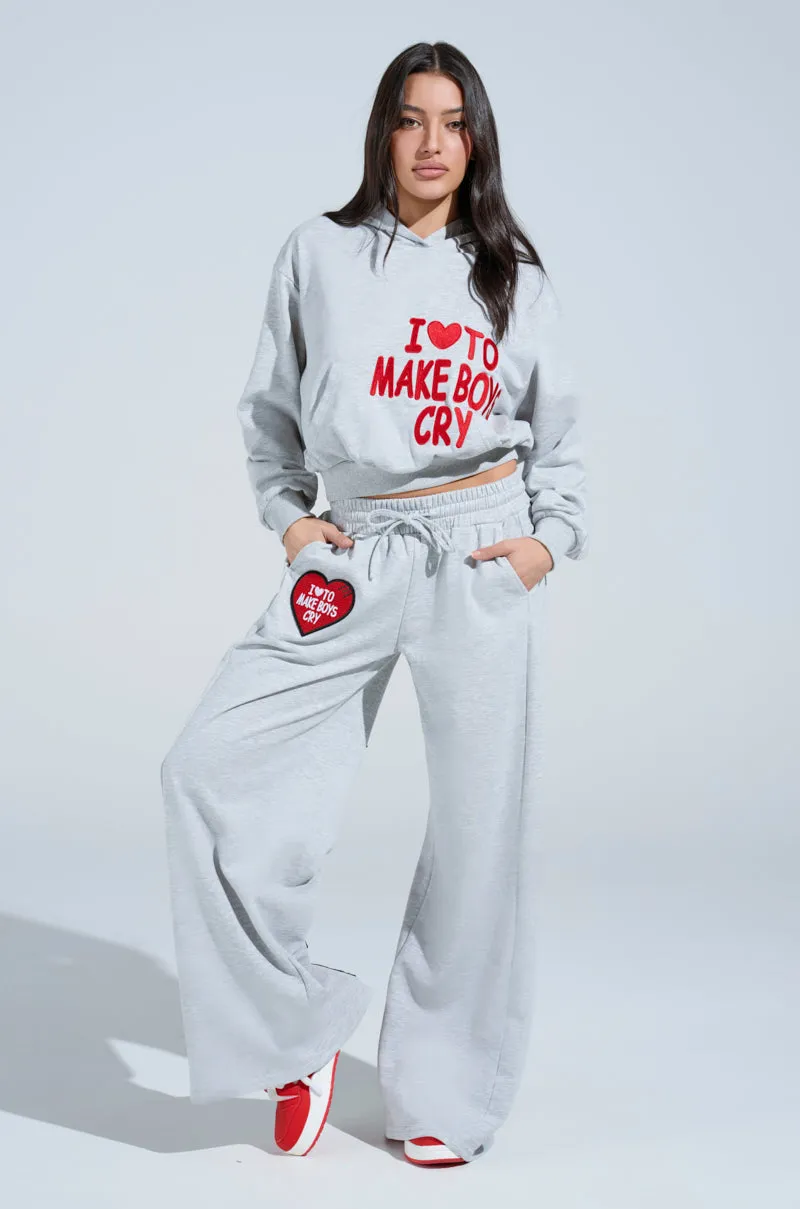 I LOVE TO MAKE BOYS CRY WIDE LEG SWEATPANT sold by AKIRA product image thumbnail 3