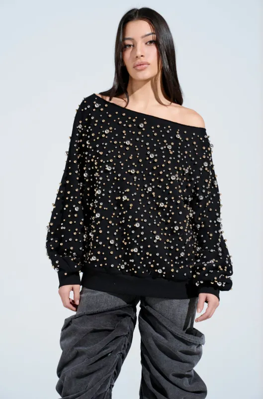 IN THE AIR OFF THE SHOULDER SWEATSHIRT sold by AKIRA