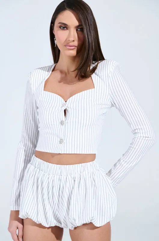 GIMME LOVE STRIPE BUTTON DOWN BLOUSE sold by AKIRA