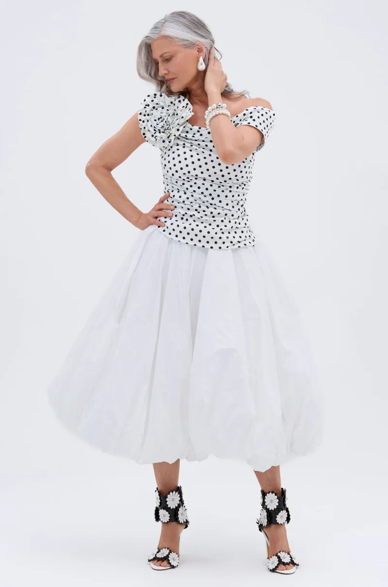 RUCHED POLKA DOT OFF THE SHOULDER TOP sold by AKIRA product image thumbnail 4