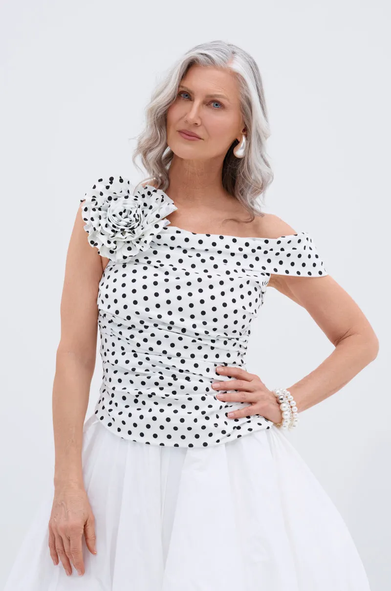 RUCHED POLKA DOT OFF THE SHOULDER TOP sold by AKIRA product image thumbnail 2