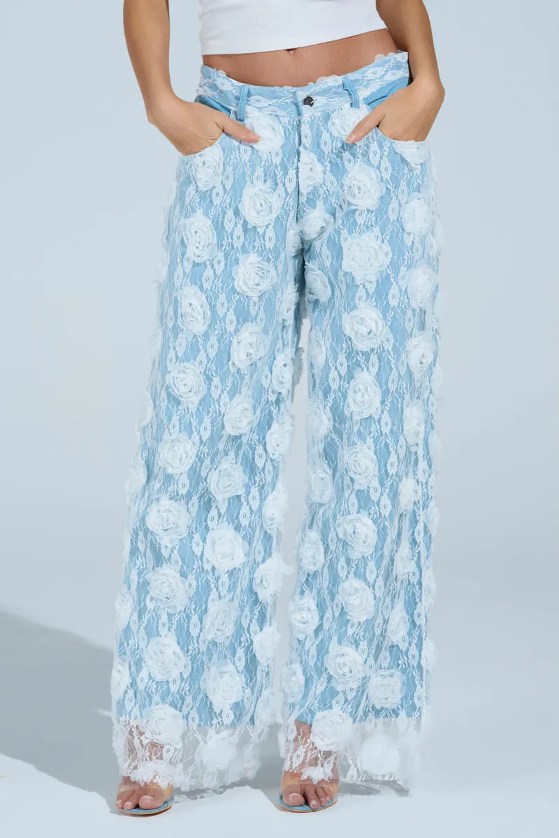FOLLOW MY LEAD APPLIQUE WIDE LEG DENIM sold by AKIRA