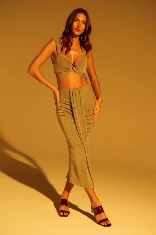 VANJA SLINKY MIDI SKIRT sold by AKIRA