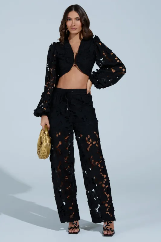 LATE NIGHT DREAMS FLORAL CUTOUT WIDE LEG PANT sold by AKIRA