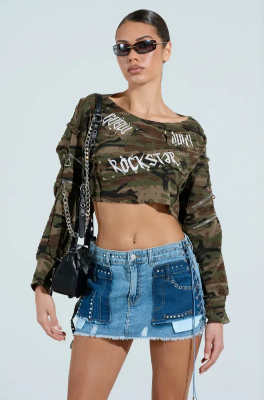 ROCKSTAR CAMO TOP sold by AKIRA