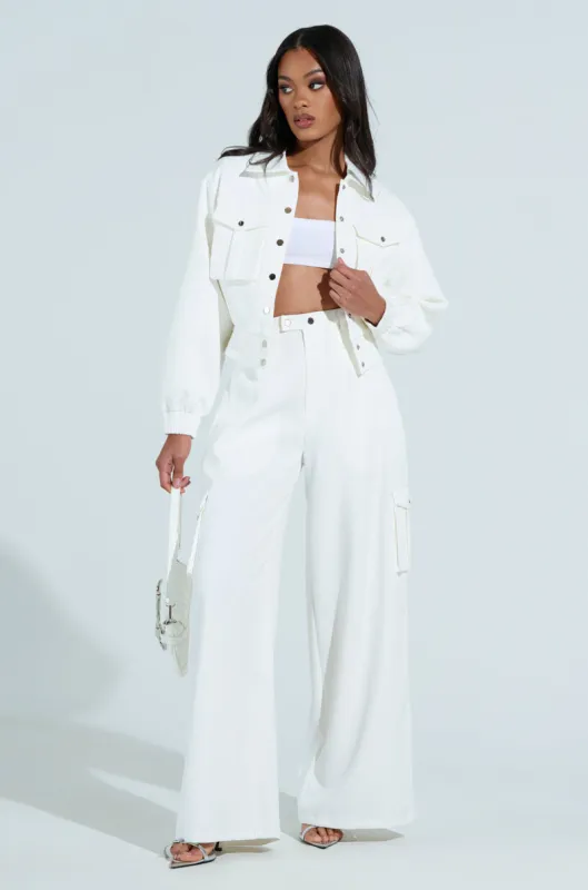 BUTTERCUP CARGO TROUSER IN WHITE sold by AKIRA