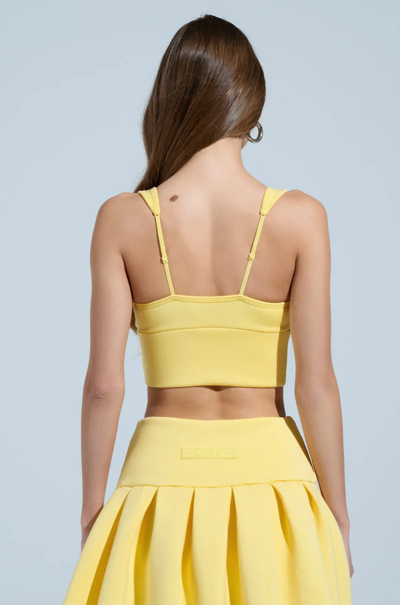 PAXTON SUPERLUXE SLEEVELESS LONGLINE BRALETTE IN YELLOW sold by AKIRA product image thumbnail 4