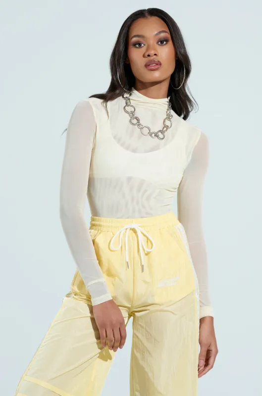 PAXTON SEXY MESH LONG SLEEVE MOCKNECK BODYSUIT sold by AKIRA