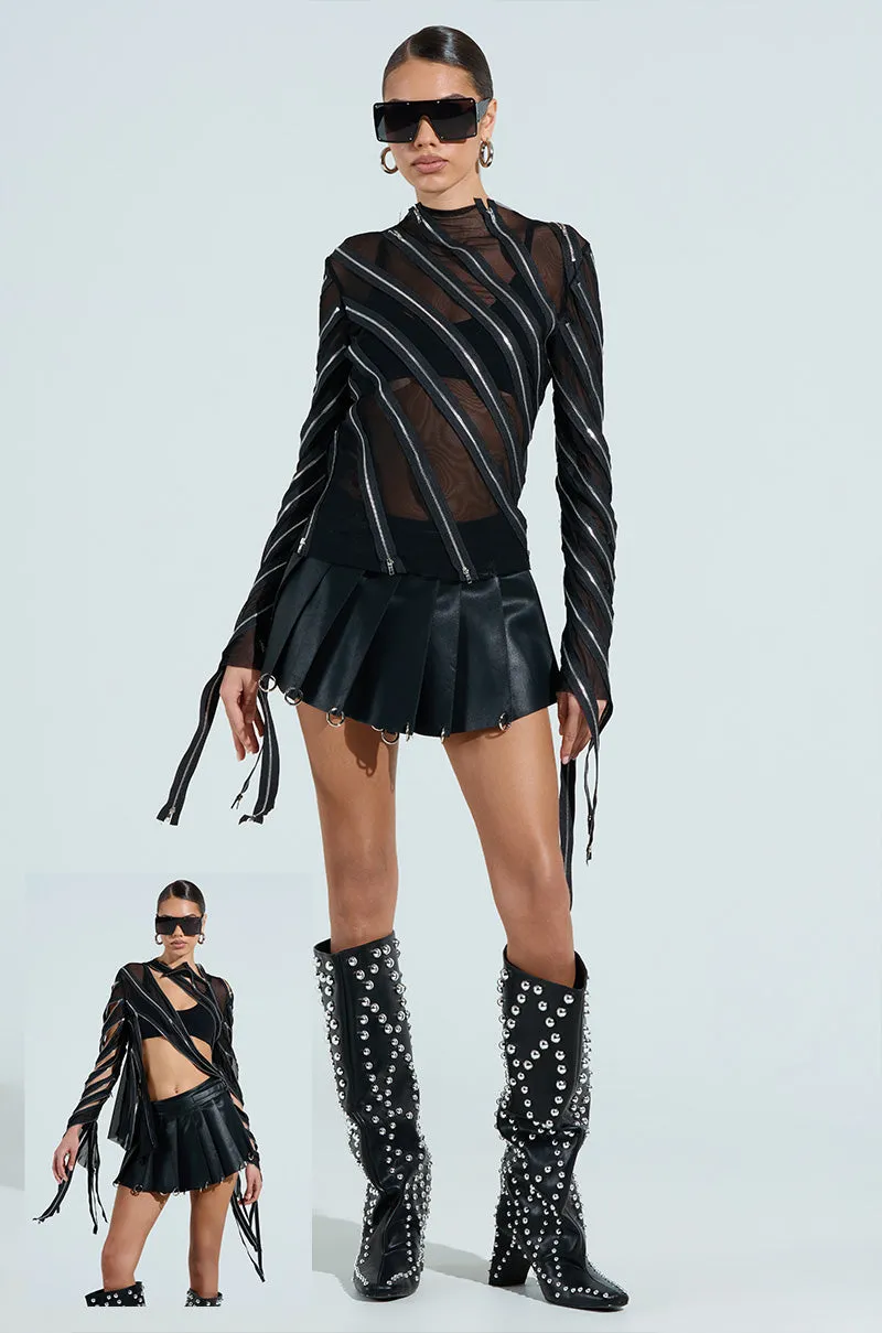 CROSS ZIP MESH TOP sold by AKIRA