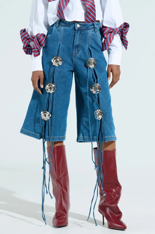 GRUNGE ROSE DENIM BERMUDA SHORTS sold by AKIRA