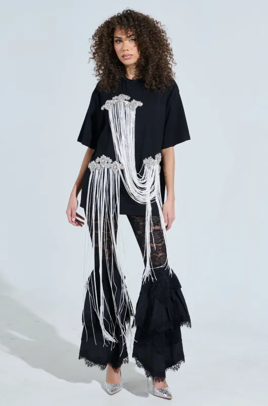 FRINGE DRAPED TOP sold by AKIRA