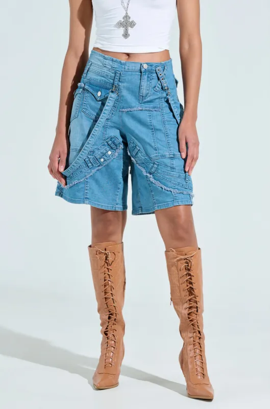 GRAB ME CLOSER DENIM BERMUDA SHORT sold by AKIRA