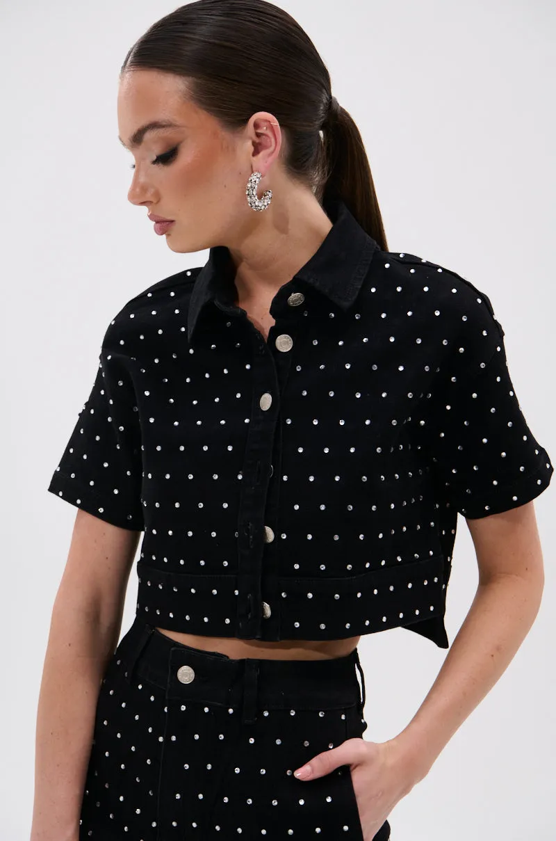 ITS GIVING DENIM RHINESTONE BUTTON DOWN sold by AKIRA product image thumbnail 2