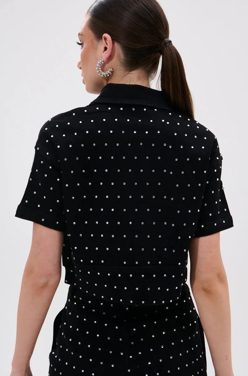 ITS GIVING DENIM RHINESTONE BUTTON DOWN sold by AKIRA product image thumbnail 4