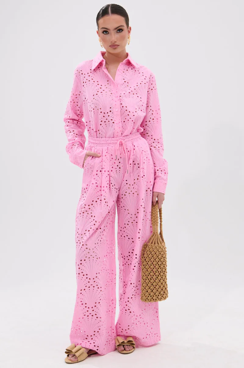 JORDAN EYELET PALAZZO PANT sold by AKIRA