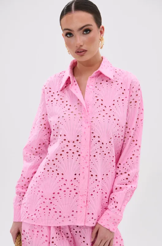 JORDAN EYELET BUTTON DOWN TOP sold by AKIRA