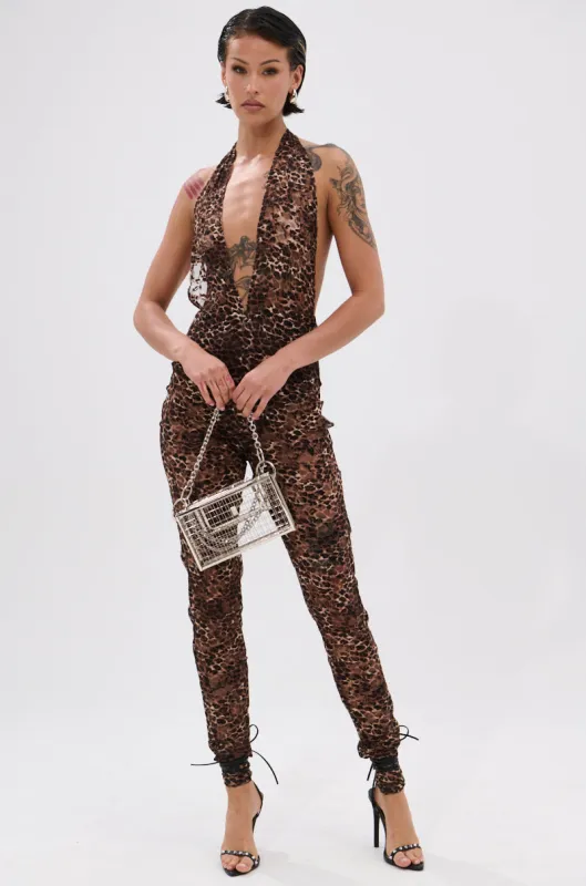 NICKLAS LEOPARD AND LACE JUMPSUIT sold by AKIRA