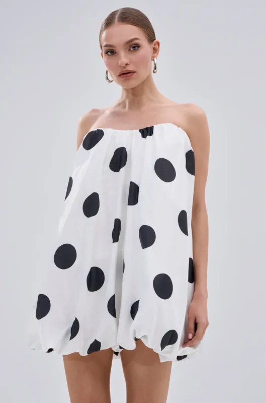 ON THE DOT SATIN BUBBLE MINI DRESS sold by AKIRA