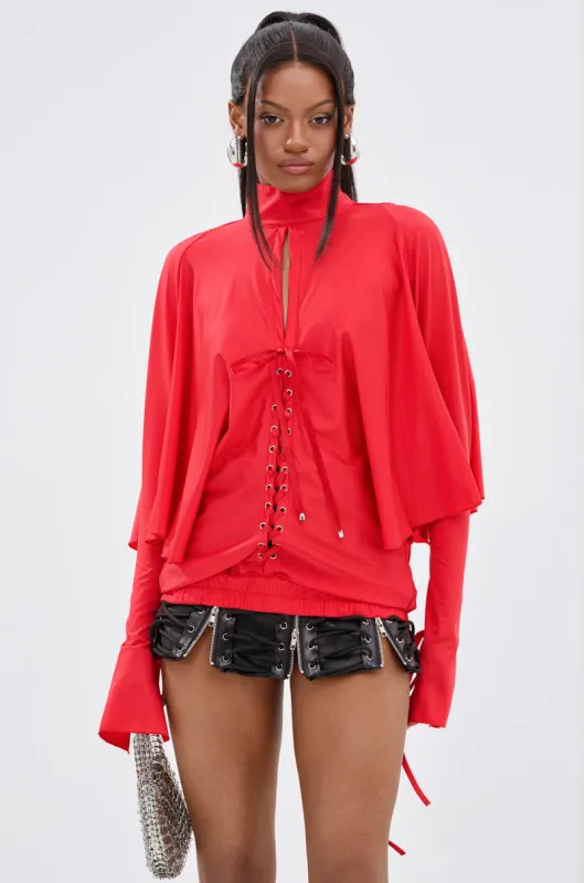 TIERRA TIE FRONT MOCK NECK BLOUSE sold by AKIRA
