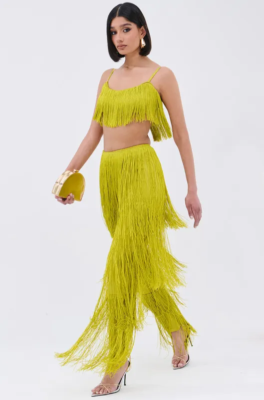 OH SO FRINGE PANTS IN GREEN sold by AKIRA