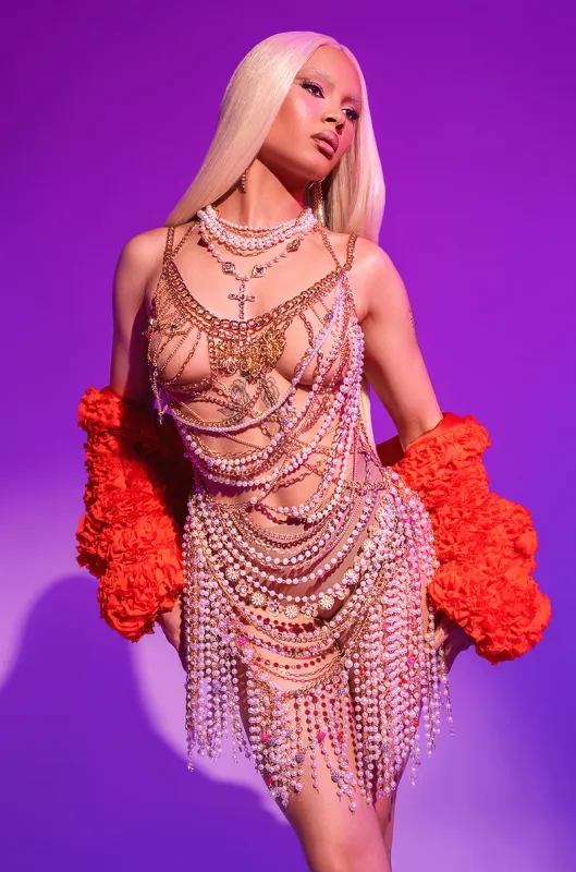 NAMIKA LAYERED CHAIN AND PEARL MINI DRESS sold by AKIRA