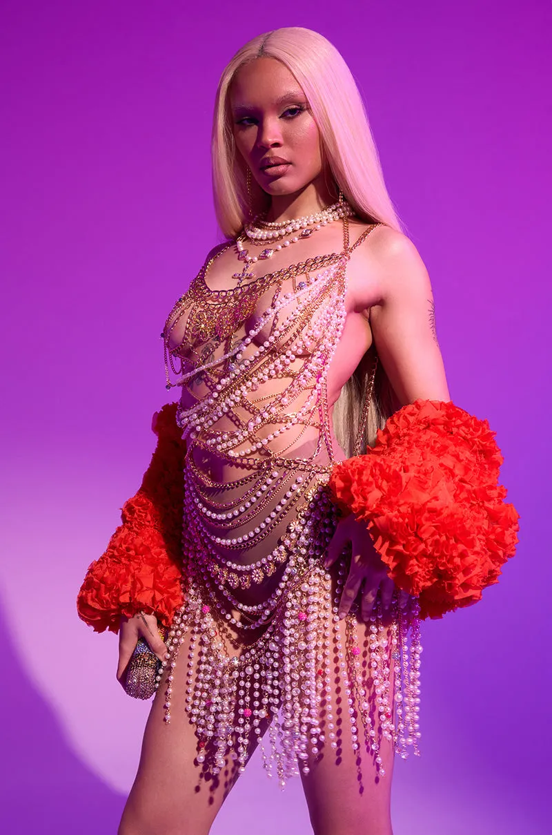 NAMIKA LAYERED CHAIN AND PEARL MINI DRESS sold by AKIRA product image thumbnail 2