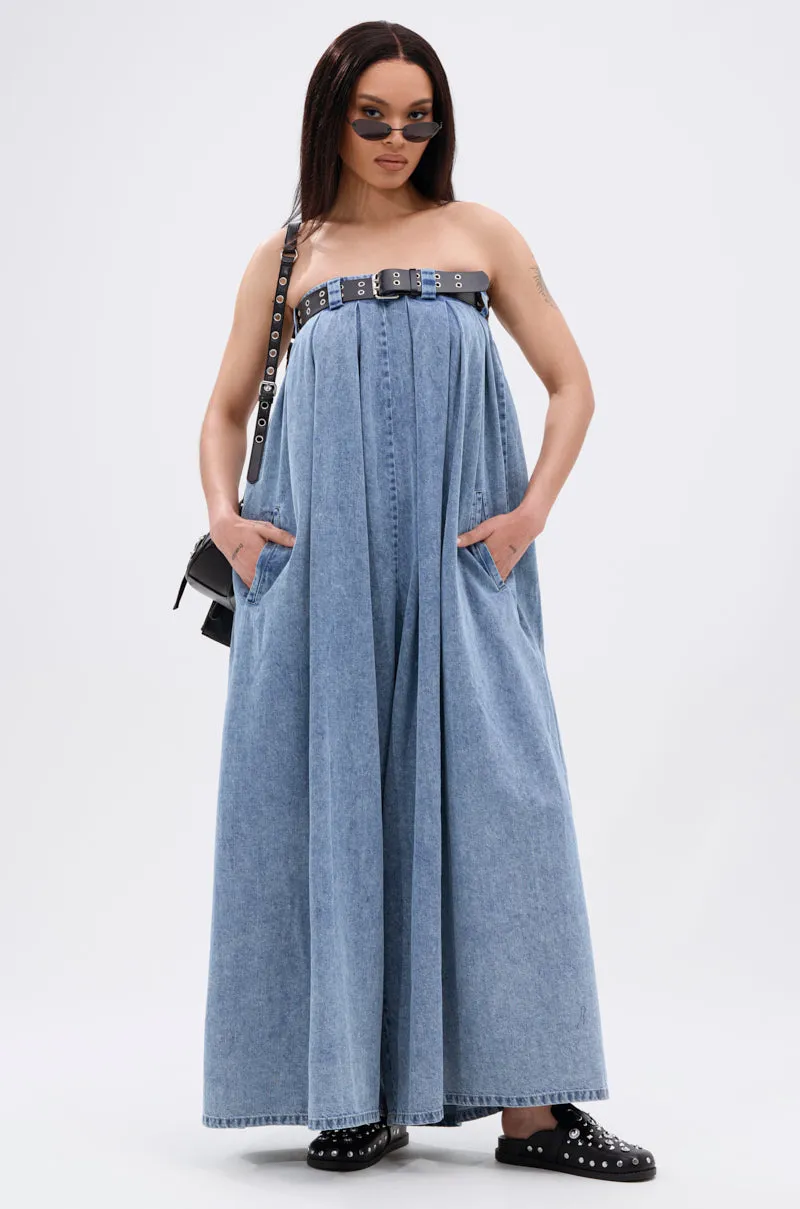 DIANE STRAPLESS OVERSIZED JUMPSUIT IN DENIM sold by AKIRA product image thumbnail 5