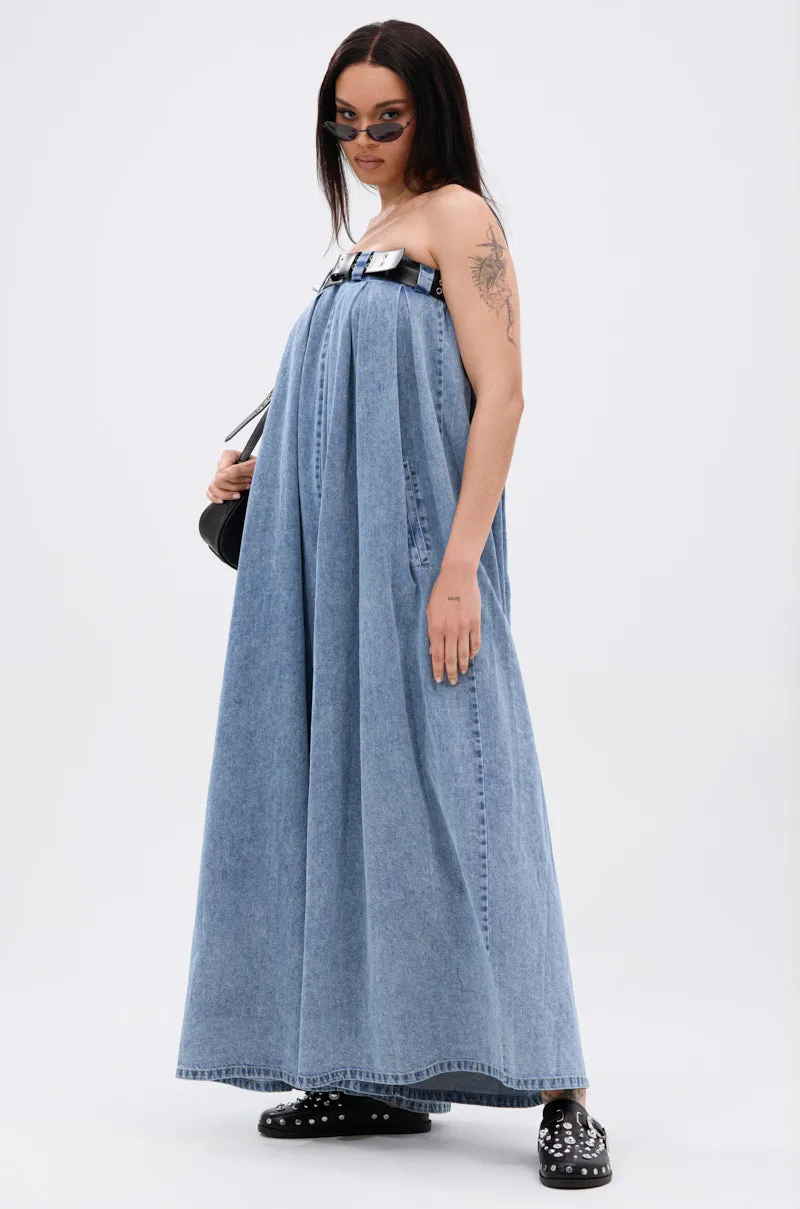 DIANE STRAPLESS OVERSIZED JUMPSUIT IN DENIM sold by AKIRA product image thumbnail 4