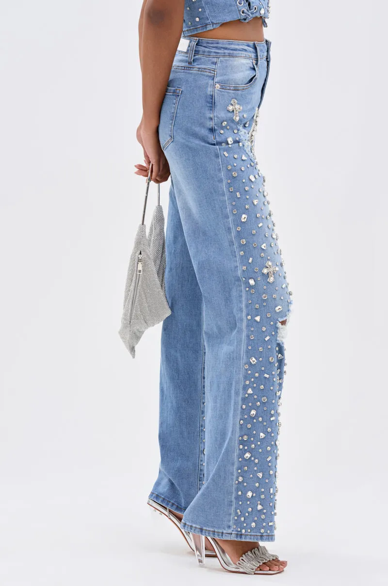 FEELING GRATEFUL RHINESTONE RELAXED DENIM sold by AKIRA product image thumbnail 5