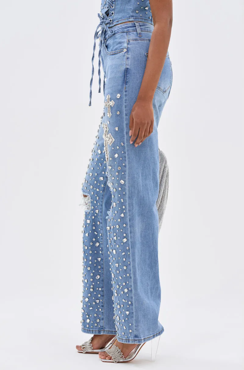 FEELING GRATEFUL RHINESTONE RELAXED DENIM sold by AKIRA product image thumbnail 4