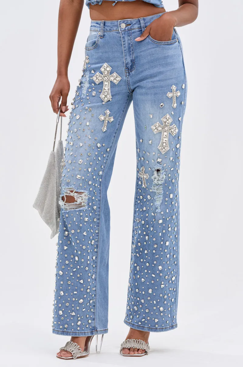 FEELING GRATEFUL RHINESTONE RELAXED DENIM sold by AKIRA product image thumbnail 3