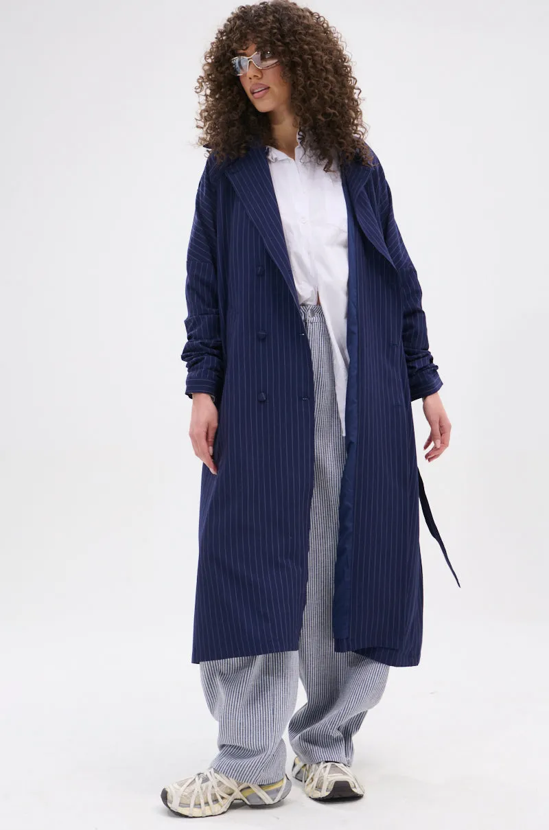 HARLEM PINSTRIPE TRENCH sold by AKIRA