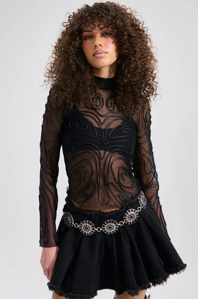 BODY LINES TRIM DETAILED MESH TOP sold by AKIRA