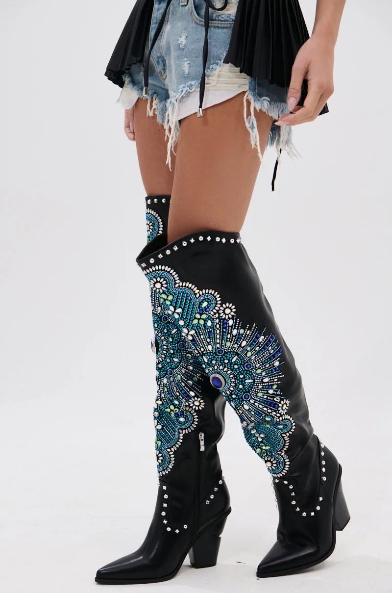 AZALEA WANG AXELBEAT BLACK EMBELLISHED WESTERN BOOT sold by AKIRA