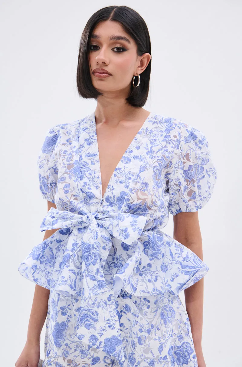 BINKEY FLORAL TIE FRONT BLOUSE sold by AKIRA