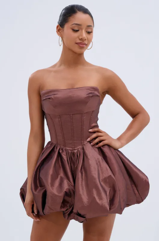 ADORE YOU WOVEN MINI DRESS IN MOCHA sold by AKIRA