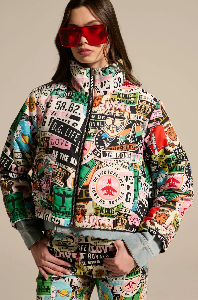 GREEN LIGHT LAYERED GRAPHIC BOMBER sold by AKIRA product image thumbnail 4