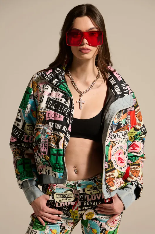 GREEN LIGHT LAYERED GRAPHIC BOMBER sold by AKIRA