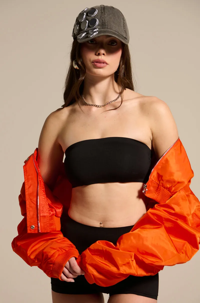 TAKE IT EASY CROPPED BOMBER IN ORANGE sold by AKIRA product image thumbnail 3