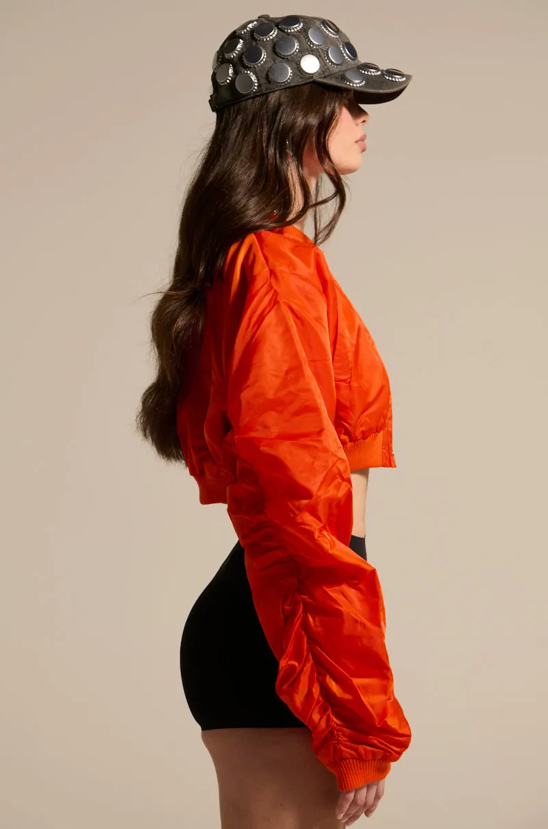 TAKE IT EASY CROPPED BOMBER IN ORANGE sold by AKIRA product image thumbnail 4