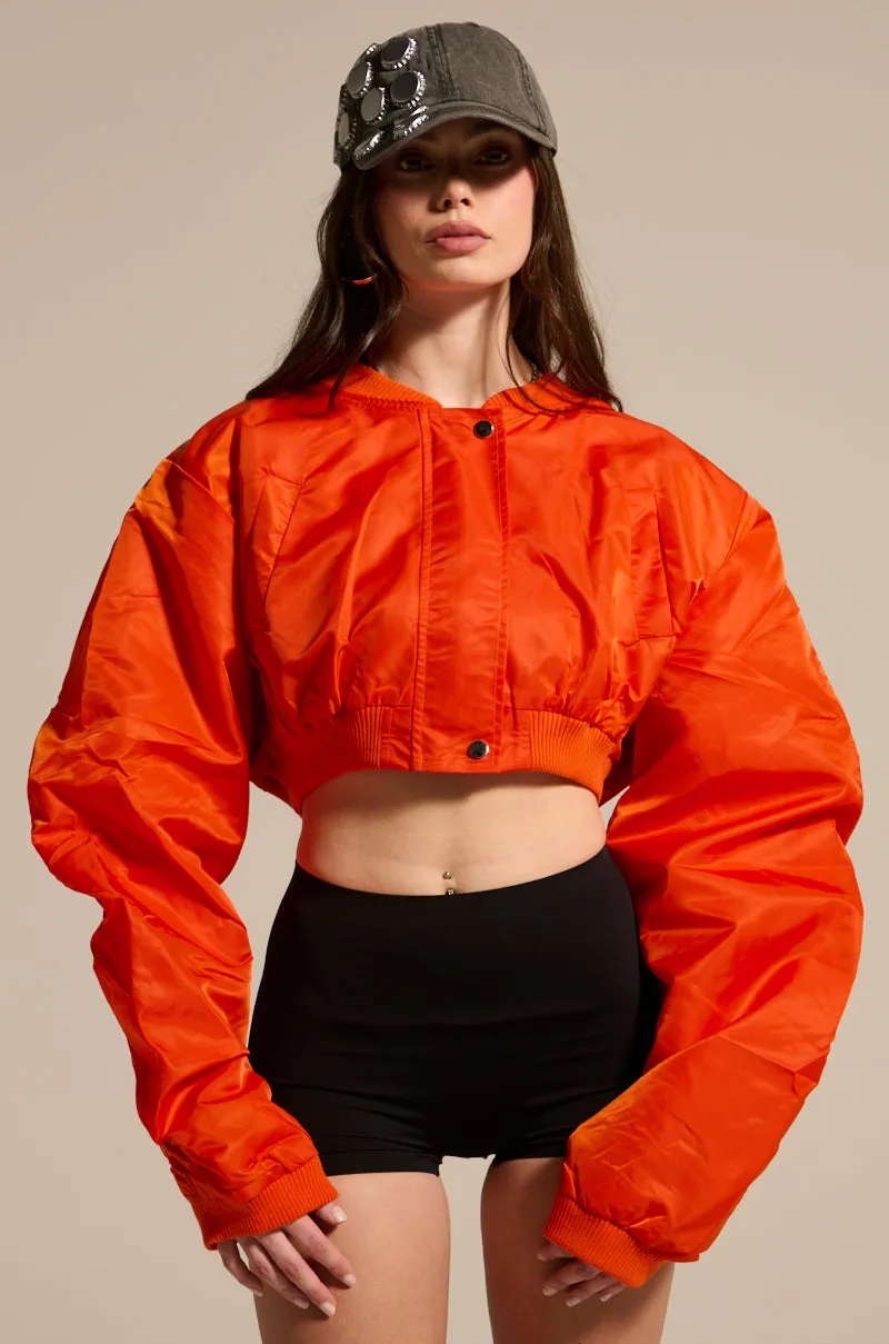 TAKE IT EASY CROPPED BOMBER IN ORANGE sold by AKIRA product image thumbnail 2